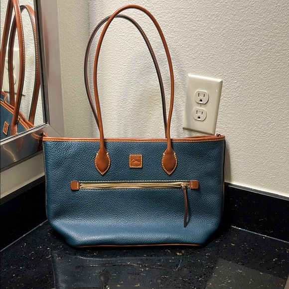 Dooney & Bourke Teal Pebble Grain Tote  with Natural Trim - Picture 1 of 4